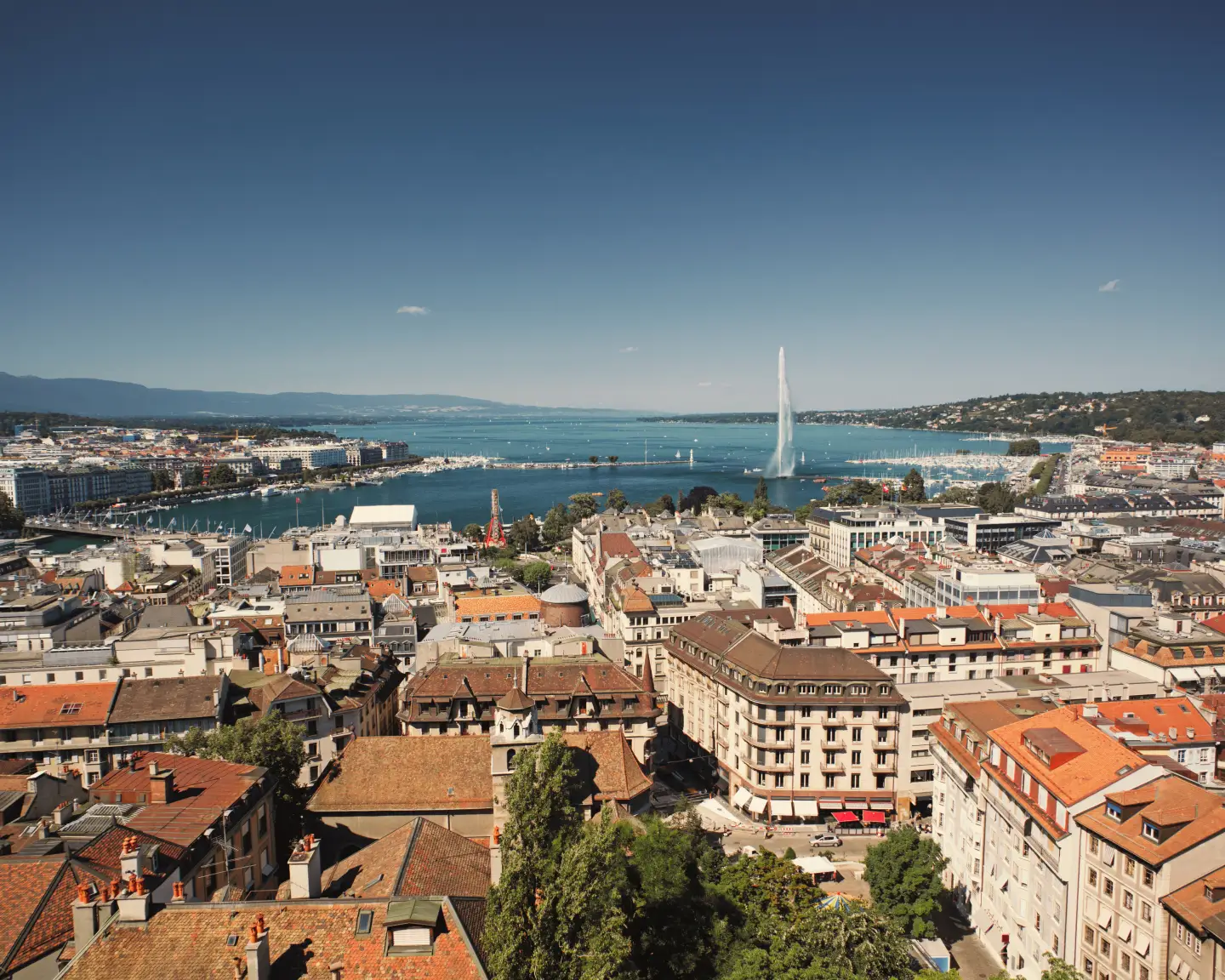 Aerial view of Geneva from the bell tower of St. Pierre Cathedral.